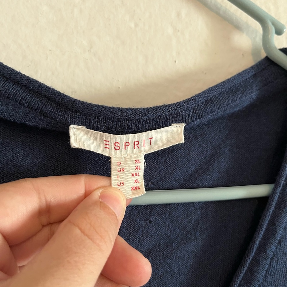 Vintage Espirit Navy Blue V-Neck Light Weight Sweater Preppy XL (Fits Large) - Picture 2 of 7